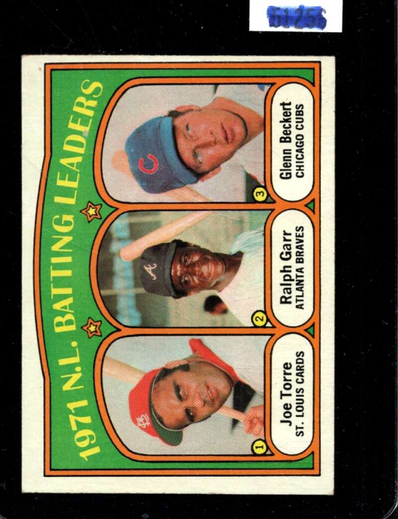 1972 TOPPS #85 JOE TORRE/RALPH GARR/GLENN BECKERT NL BATTING LEADERS EX 